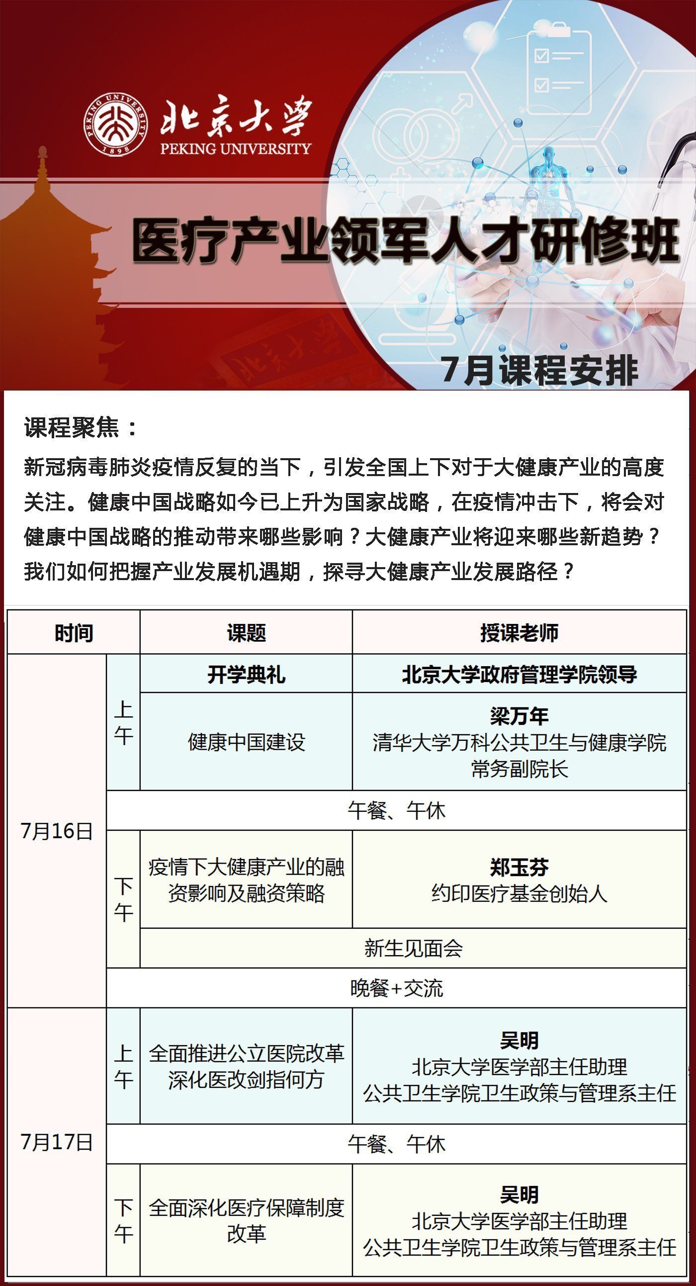 北京大學醫療產業領軍人才研修班7月開課通知
